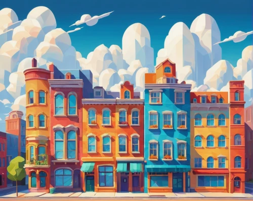 rowhouses,rowhouse,brownstones,colorful city,cloudstreet,row houses,houses clipart,beautiful buildings,brownstone,townhouse,background vector,townhouses,background design,mansard,tenements,backgrounds,colored pencil background,nolita,toontown,city scape,Illustration,Vector,Vector 15