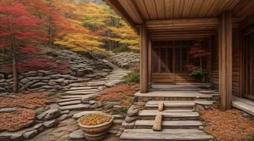 autumn in japan,japanese-style room,autumn decoration,autumn scenery,ryokan,autumn decor,autumn background,the cabin in the mountains,wooden path,beautiful japan,home landscape,wooden hut,japan landscape,japon,wooden house,autumn landscape,fall landscape,autumn theme,japan garden,japanese art,Game Scene Design,Game Scene Design,Medieval