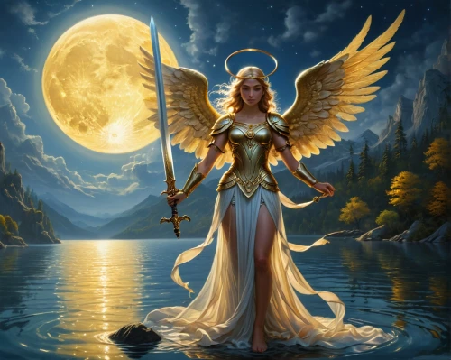 archangels,goldmoon,seraphim,fantasy picture,dawnstar,sirene,the archangel,archangel,angel wing,fantasy art,angelology,dark angel,faerie,sorceress,imbolc,uriel,moonsorrow,zodiac sign libra,prophetess,sigyn,Illustration,Realistic Fantasy,Realistic Fantasy 27