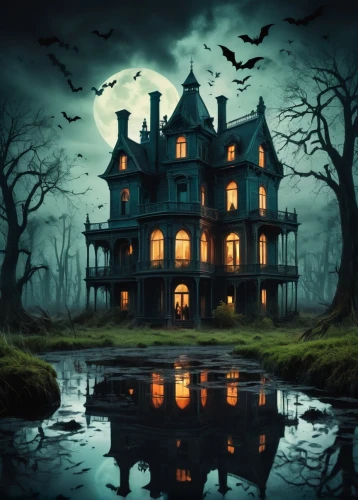 the haunted house,haunted house,witch's house,witch house,haunted castle,halloween background,creepy house,halloween wallpaper,halloween poster,ghost castle,hauntings,haddonfield,house silhouette,haunted,halloween scene,halloween and horror,dreamhouse,haunts,house with lake,lonely house,Photography,Artistic Photography,Artistic Photography 07
