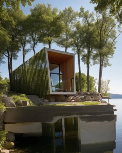 house with lake,house by the water,summer house,3d rendering,render,sketchup,renders,dunes house,mid century house,cubic house,summer cottage,pool house,floating huts,corten steel,snohetta,renderings,inverted cottage,summerhouse,landscape design sydney,boat house,Photography,General,Realistic