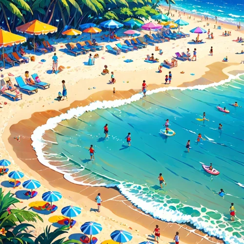 brazilian beach,ipanema,copacabana,dream beach,umbrella beach,honolulu,beach landscape,waikiki,waikiki beach,beach scenery,summer beach umbrellas,paradise beach,caribbean beach,bathsheba,goa,noosa,beachgoers,cabarete,ponta do sol,tamarama,Anime,Anime,Realistic