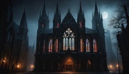 haunted cathedral,gothic church,nidaros cathedral,cathedral,ravenloft,the black church,black church,neogothic,gothic,gothic style,dark gothic mood,duomo,gothicus,the cathedral,orensanz,ulm minster,cathedrals,hall of the fallen,shadowgate,ecclesiatical,Illustration,Realistic Fantasy,Realistic Fantasy 24