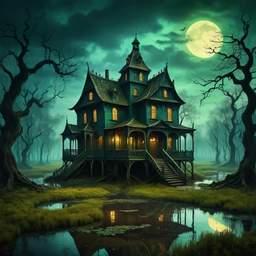 witch's house,witch house,the haunted house,haunted house,house in the forest,creepy house,house silhouette,lonely house,halloween background,haunted castle,halloween poster,halloween wallpaper,halloween scene,ghost castle,dreamhouse,wooden house,ancient house,halloween illustration,house with lake,little house,Art,Artistic Painting,Artistic Painting 03