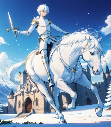 prussia,a white horse,weiss,eternal snow,excalibur,white horse,knight,white rose snow queen,lipizzaners,knights,sigurd,neige,camelot,arthurian,horseback,favaro,lodoss,knight festival,chevaliers,st george,Anime,Anime,Traditional