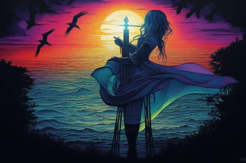 mermaid silhouette,fantasy picture,silhouette art,bewitching,dance silhouette,witching,halloween silhouettes,the night of kupala, silhouette,woman silhouette,kupala,celebration of witches,mermaid background,silhouette dancer,llorona,fantasy art,halloween background,magick,silhouette,witches,Illustration,Realistic Fantasy,Realistic Fantasy 25