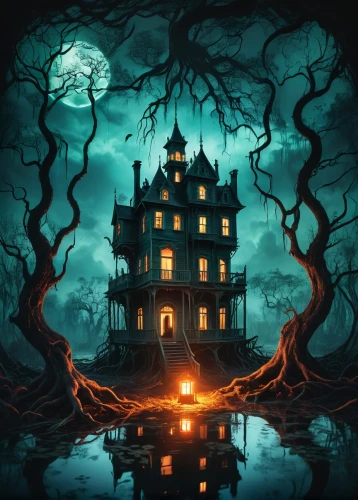 witch's house,witch house,the haunted house,house silhouette,halloween background,haunted house,halloween wallpaper,haunted castle,ghost castle,halloween illustration,house in the forest,halloween poster,halloween scene,carcosa,tree house,house with lake,lonely house,dreamhouse,treehouse,haunted,Photography,Artistic Photography,Artistic Photography 07