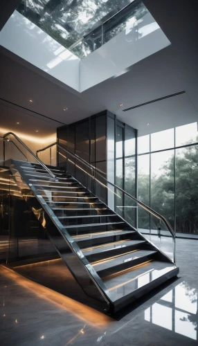 water stairs,glass wall,staircase,outside staircase,steel stairs,atriums,glass facade,stairs,staircases,stairways,skywalks,glass roof,interior modern design,skylights,stairwell,luxury home interior,balustrades,structural glass,winding staircase,escaleras,Illustration,Black and White,Black and White 01