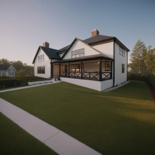 new england style house,3d rendering,modern house,sketchup,render,hovnanian,revit,renders,house drawing,homebuilding,danish house,renderings,frame house,house shape,mid century house,residential house,prefab,two story house,large home,golf lawn,Photography,General,Cinematic
