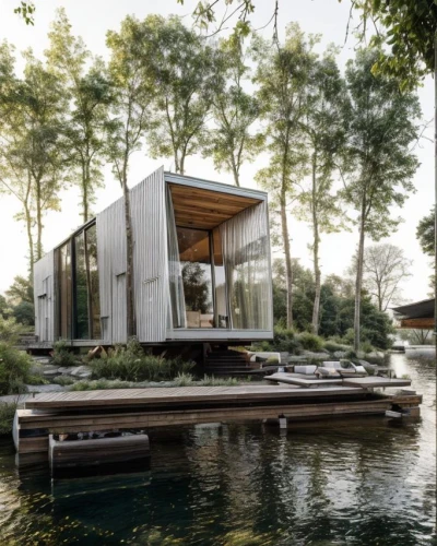 house by the water,houseboat,floating huts,cube stilt houses,house with lake,houseboats,inverted cottage,boat house,cubic house,summer house,deckhouse,snohetta,mid century house,pool house,summer cottage,prefabricated,cube house,modern house,cantilevered,dunes house,Architecture,General,Modern,Innovative Technology 2