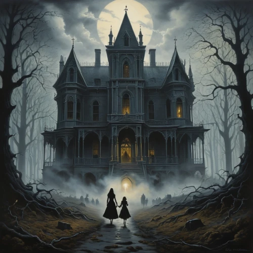 the haunted house,ghost castle,witch house,haunted castle,haunted house,witch's house,haunted cathedral,house silhouette,hauntings,halloween poster,creepy house,ravenloft,gothic style,gothic,haunted,halloween background,dark gothic mood,castle of the corvin,halloween and horror,halloween scene,Conceptual Art,Fantasy,Fantasy 29