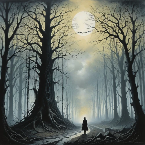 moonsorrow,forest path,the mystical path,fantasy picture,haunted forest,forest background,oscura,the path,hollow way,world digital painting,nacht,forest landscape,forest road,pathway,pilgrimage,the woods,girl with tree,barren,forest walk,forest dark,Conceptual Art,Fantasy,Fantasy 29
