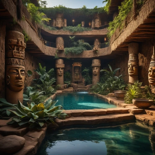 baoli,anantara,amanresorts,gondwanaland,siemreap,pakal,polyneices,shangri,oasis,mayan,asian architecture,olmec,atriums,bali,courtyard,shangrila,aztec,paradisus,sukhothai,cabos,Photography,General,Fantasy