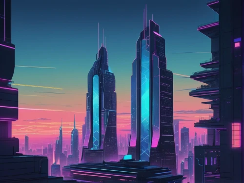 futuristic landscape,cybercity,cityscape,skyscrapers,futuristic,skyscraper,cyberpunk,polara,synth,cybertown,monoliths,metropolis,cyberworld,cyberport,city skyline,ctbuh,the skyscraper,80's design,skyline,supertall,Illustration,American Style,American Style 01