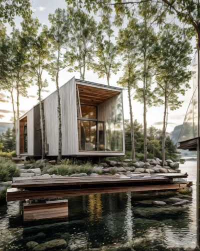house by the water,floating huts,houseboat,cube stilt houses,boat house,inverted cottage,houseboats,snohetta,house with lake,deckhouse,cubic house,summer cottage,boat shed,summer house,cube house,aqua studio,stilt house,small cabin,boathouse,boatshed,Architecture,General,Modern,None