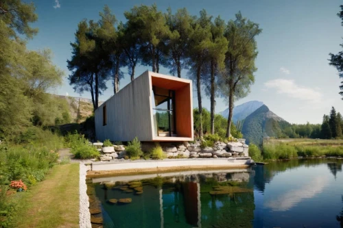 mirror house,amanresorts,house in the mountains,house in mountains,the cabin in the mountains,house by the water,summer house,pool house,inverted cottage,house with lake,floating huts,corten steel,lefay,cubic house,summer cottage,mountain huts,utzon,beautiful home,chalet,clayoquot