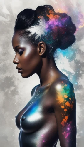 afrofuturism,mystical portrait of a girl,world digital painting,inanna,holography,sci fiction illustration,black woman,galactic,afrocentrism,neon body painting,promethea,womanism,fantasy art,vodun,cosmological,fantasy portrait,luminosity,soulforce,divine healing energy,binti,Conceptual Art,Daily,Daily 32