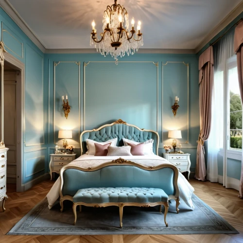 chambre,bedchamber,ornate room,blue room,gournay,fromental,ritzau,mazarine blue,great room,danish room,gustavian,victorian room,bedrooms,sleeping room,meurice,chevalerie,bedroom,four poster,poshest,aubusson,Photography,General,Realistic