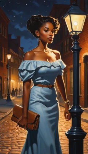 gas lamp,lamplighter,african american woman,lamplight,lumidee,girl in a historic way,lamplighters,woman walking,gaslight,night scene,celestina,girl in a long dress,woman with ice-cream,nightdress,proprietress,hildebrandt,street lantern,woman playing,lady of the night,romantic portrait,Conceptual Art,Daily,Daily 08