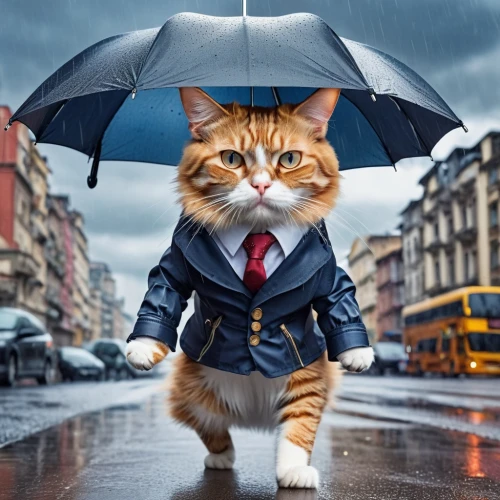rain cats and dogs,man with umbrella,protection from rain,brolly,rain protection,weathercaster,pluie,weatherman,rainman,raincoat,orange tabby cat,godeffroy,walking in the rain,ukrainy,ginger cat,raindops,cat image,rainwear,impermeable,street cat,Photography,General,Realistic