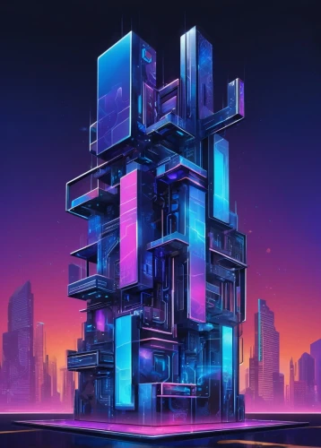 mainframes,cybercity,cybertown,electric tower,tetris,cubic,ctbuh,synth,voxel,cubes,hypermodern,cyberport,hypercube,cyberia,digitalism,isometric,skyscraper,mainframe,urban towers,pixel cube,Illustration,Vector,Vector 07