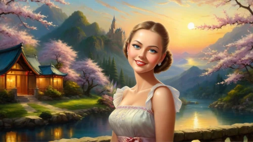 landscape background,fantasy picture,art painting,fairy tale character,world digital painting,photo painting,springtime background,romantic portrait,portrait background,fantasy art,creative background,children's background,japanese sakura background,spring background,nature background,background view nature,romantic scene,oriental painting,romantic look,celtic woman