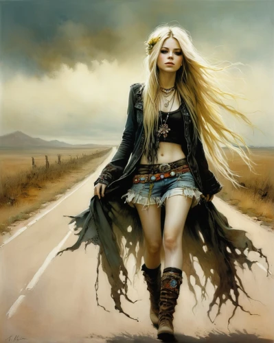 countrywoman,momsen,highwayman,fantasy art,girl on the dune,tuatha,behenna,little girl in wind,windswept,warrior woman,mystical portrait of a girl,fantasy picture,sorceress,blonde woman,dark angel,wintersun,gothic woman,blond girl,wind warrior,shepherdess,Illustration,Realistic Fantasy,Realistic Fantasy 16