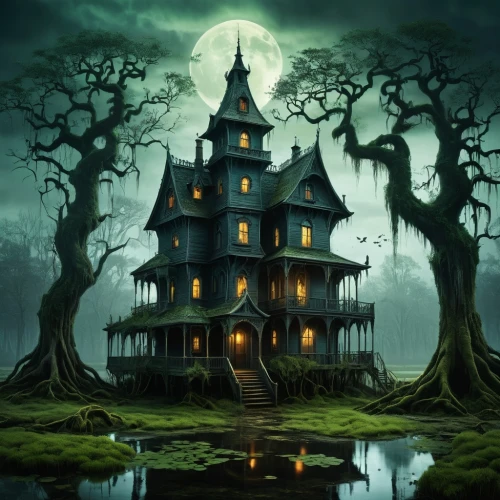 witch's house,witch house,the haunted house,haunted house,house in the forest,creepy house,house silhouette,haunted castle,tree house,lonely house,halloween background,dreamhouse,ghost castle,treehouses,forest house,halloween wallpaper,treehouse,little house,house with lake,blackmoor,Conceptual Art,Fantasy,Fantasy 30