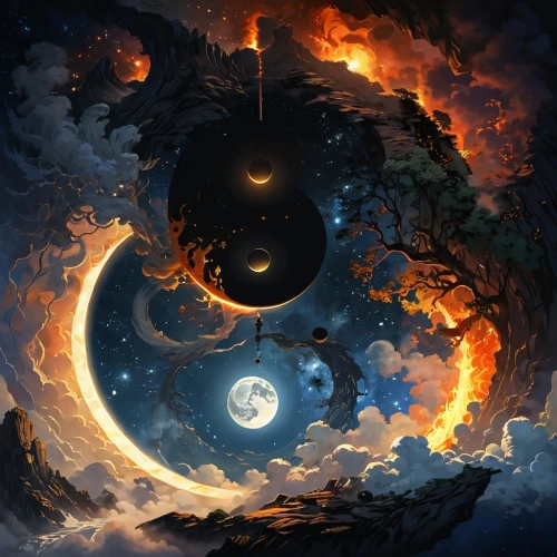moon and star background,yinyang,moon and star,halloween background,samhain,halloween wallpaper,crescent moon,darigan,black dragon,hanging moon,sun and moon,samuil,stars and moon,the moon and the stars,azathoth,ratri,oscura,moon phases,lunar,celestial body,Illustration,American Style,American Style 01