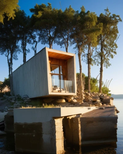 summer house,house by the water,utzon,corten steel,dunes house,summerhouse,cubic house,house with lake,holiday home,inverted cottage,cube stilt houses,pavillon,boat house,lifeguard tower,houseboat,beach house,pool house,wooden sauna,amanresorts,boatshed,Photography,General,Realistic