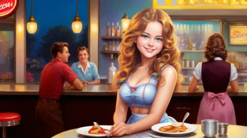 waitress,retro diner,hostess,soda shop,waitresses,diner,wendys,woman at cafe,soda fountain,luncheonette,stouffer,riverdale,diners,barilla,hardees,girl with cereal bowl,clairol,retro woman,star kitchen,advertising campaigns