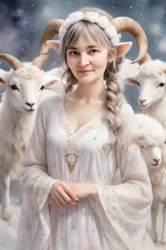 shepherdesses,shepherdess,imbolc,the snow queen,suit of the snow maiden,white rose snow queen,goatflower,the sheep,wolf in sheep's clothing,narnians,flock of sheep,a flock of sheep,christmas wallpaper,paganism,white wolves,neopaganism,ovis gmelini aries,wild sheep,santapaola,lambs,Digital Art,Watercolor