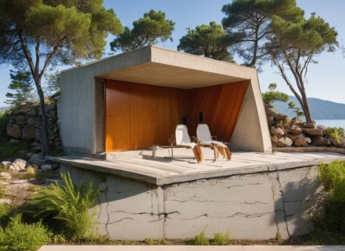 cubic house,corten steel,stone oven,3d rendering,inverted cottage,summer house,renders,pool house,pizza oven,render,dunes house,3d render,pavillon,holiday home,cube house,corian,amanresorts,prefab,siza,utzon,Photography,General,Realistic