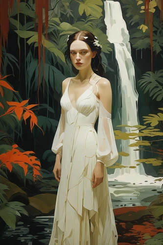 girl on the river,water nymph,rusalka,kupala,girl in a long dress,waterfall,amazonica,digital painting,world digital painting,woman at the well,the blonde in the river,tropico,fantasy portrait,ophelia,girl in the garden,fallingwater,water fall,biophilia,bridal veil fall,diwata,Conceptual Art,Oil color,Oil Color 01