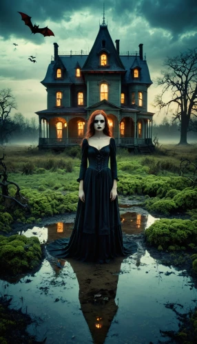 witch house,witch's house,gothic woman,the haunted house,fantasy picture,creepy house,gothic portrait,haunted house,vampire woman,gothic style,halloween poster,orona,bewitching,dark gothic mood,llorona,halloween wallpaper,photo manipulation,halloween scene,witching,photoshop manipulation,Photography,Artistic Photography,Artistic Photography 14