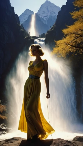 the blonde in the river,bridal veil fall,cascada,woman at the well,flowing water,water fall,celtic woman,oshun,riverdance,waterfall,girl on the river,water flowing,girl in a long dress,fantasy picture,flamenca,flowing,waterval,waterfalls,golden rain,brown waterfall,Photography,Black and white photography,Black and White Photography 09