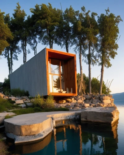 corten steel,summer house,cubic house,dunes house,house by the water,inverted cottage,aqua studio,cube house,house with lake,holiday home,summerhouse,pool house,summer cottage,houseboat,snohetta,cube stilt houses,holiday villa,wooden sauna,boat house,lefay,Photography,General,Realistic