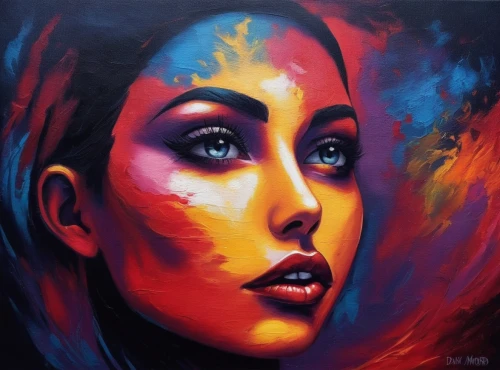 adnate,nielly,oil painting on canvas,welin,art painting,paschke,oil painting,woman face,bohemian art,pintura,emic,jeanneney,woman's face,seni,peinture,young woman,girl portrait,neon body painting,mystical portrait of a girl,wilk,Illustration,Realistic Fantasy,Realistic Fantasy 25