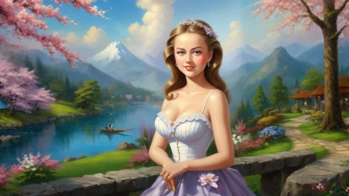 fantasy picture,landscape background,fantasy art,fairy tale character,celtic woman,springtime background,spring background,world digital painting,girl in a long dress,faires,art painting,creative background,nature background,tuatha,prinzessin,delenn,3d fantasy,cartoon video game background,flower background,photo painting