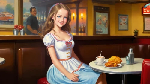 waitress,retro diner,cigarette girl,girl with cereal bowl,woman at cafe,girl with bread-and-butter,barmaid,waitresses,woman with ice-cream,maidservant,dirndl,woman holding pie,diner,fraulein,oktoberfest background,retro pin up girl,retro girl,soda fountain,the sea maid,girl in a long