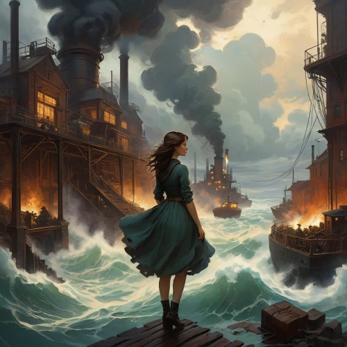 bioshock,sea storm,the wind from the sea,the sea maid,shipwreck,tidal wave,harbor,sirens,stormy sea,transistor,little girl in wind,steamboy,sea fantasy,seamico,seadrift,sci fiction illustration,whirlwinds,pollution,gaslight,fantasy picture