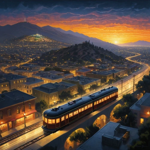 humphreville,darjeeling,caltrain,shijingshan,altadena,burbank,bisbee,schuitema,sky train,sylmar,hushan,schuiten,qinshan,kadoorie,hwaseong,kunming,taraval,skytrain,glassell,bukchon,Illustration,Realistic Fantasy,Realistic Fantasy 44