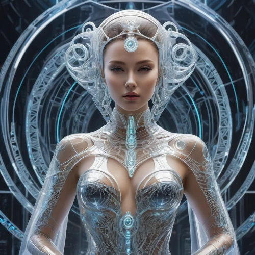 galadriel,ice queen,sci fiction illustration,cyberia,biomechanical,cyberangels,cybernetically,cybernetic,etheria,transhuman,fathom,fantasy art,the snow queen,the enchantress,ice princess,blue enchantress,elsa,margaery,margairaz,fantasy woman,Conceptual Art,Sci-Fi,Sci-Fi 24
