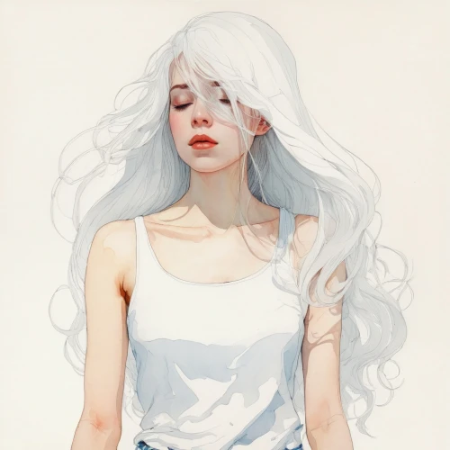 white lady,white bird,pale,peignoir,white clothing,albino,blanche,lwd,ovate,digital painting,karou,heatherley,whitewashed,behenna,hoshihananomia,ophelia,whites,amalthea,weiss,girl on a white background,Illustration,Paper based,Paper Based 19