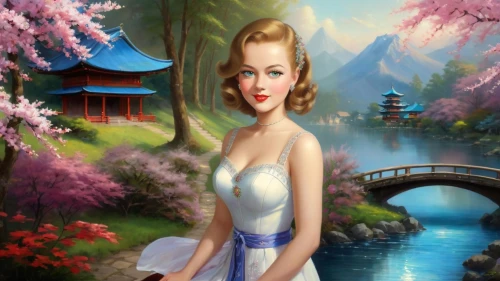 japanese sakura background,yuanpei,oriental painting,oriental princess,yiping,cheongsam,yangmei,japanese woman,japanese background,landscape background,xiangxue,haiping,springtime background,qiongzhou,spring background,sakura background,yimei,zhongchen,oriental girl,mikimoto