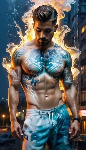 aquaman,atlantean,namor,superhero background,merman,wightman,ammerman,metahuman,tandava,poseidon,raziel,shatterstar,dammerman,fire background,jigoro,kammerman,neon body painting,aqualad,kazuya,cyborg,Photography,Artistic Photography,Artistic Photography 07