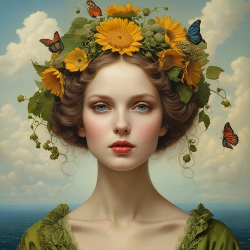 faery,heatherley,yellow butterfly,faerie,diwata,julia butterfly,butterfly floral,flower fairy,lepidopterist,viveros,girl in a wreath,isolated butterfly,butterflies,girl in flowers,fantasy art,fantasy portrait,persephone,libelle,butterfly isolated,flora,Photography,General,Realistic