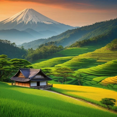 japan landscape,rice fields,beautiful japan,rice field,japanese mountains,ricefield,rice terrace,the rice field,yamada's rice fields,japon,mountain landscape,ricefields,landscape background,beautiful landscape,japanese background,mount fuji,rice paddies,home landscape,fuji mountain,mountainous landscape,Illustration,Japanese style,Japanese Style 05