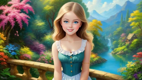 fairy tale character,princess anna,storybook character,fantasy picture,dorthy,eilonwy,rapunzel,fantasy portrait,dirndl,fairyland,girl in the garden,thumbelina,princess sofia,glinda,world digital painting,fantasy art,belle,delenn,vasilisa,fantasy girl