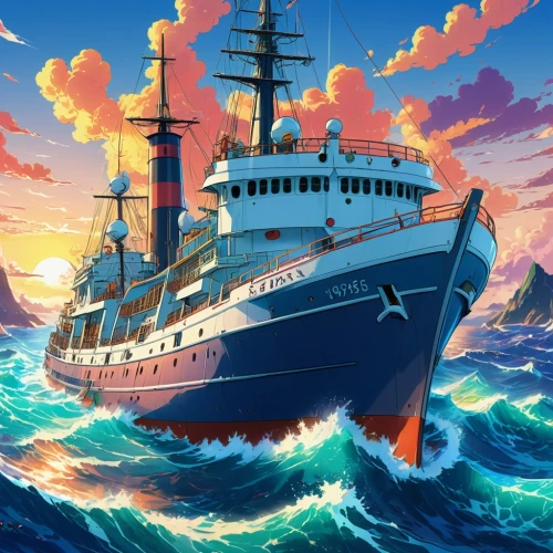 sea fantasy,yamatai,yamato,ship,sea scouts,oceanian,ship travel,ship releases,marineau,the ship,fujima,schoolship,seastreak,hatsuharu,hausser,uss,training ship,at sea,mutsu,europa,Illustration,Japanese style,Japanese Style 03